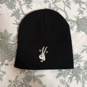 Playboy Black Beanie Hat with Embroidered Bunny Logo